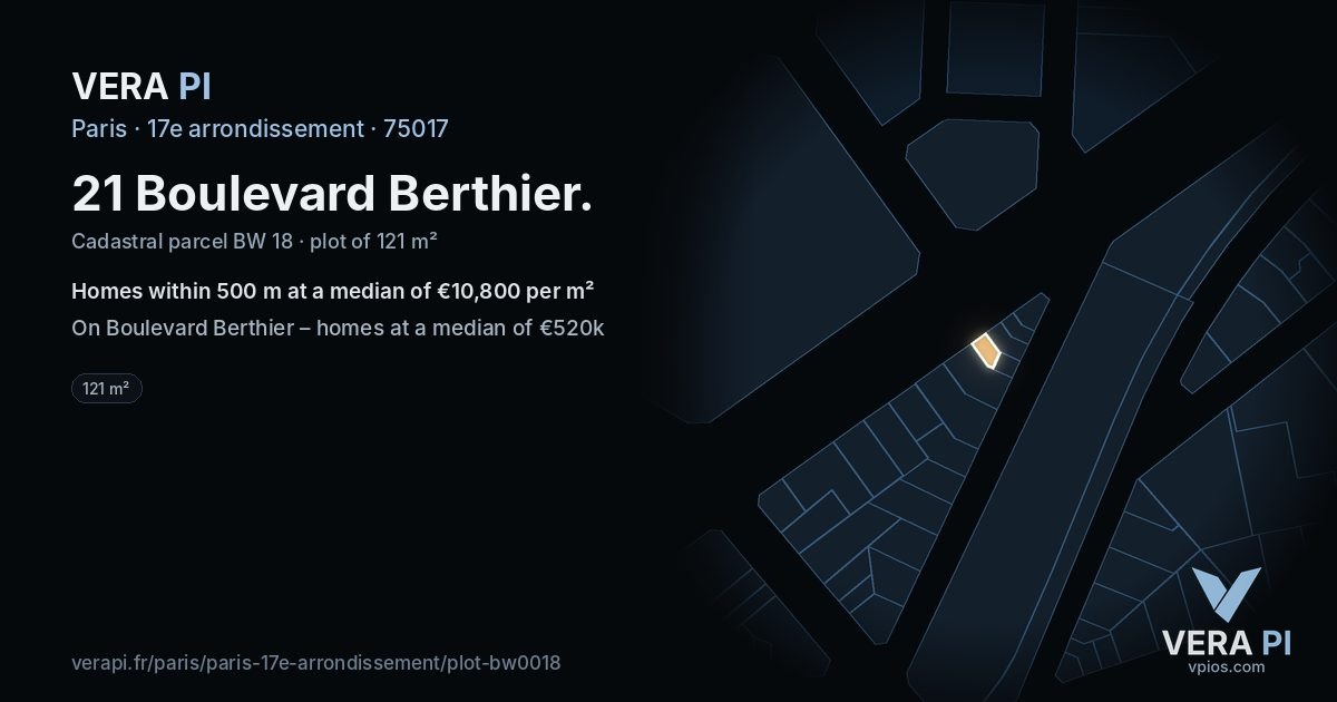 21 Boulevard Berthier, 17e arrondissement at night – the plot lit, the parcels around coloured by the prices near them
