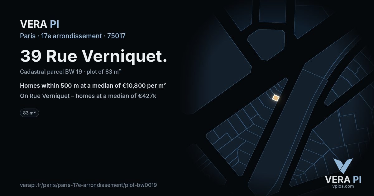 39 Rue Verniquet, 17e arrondissement at night – the plot lit, the parcels around coloured by the prices near them