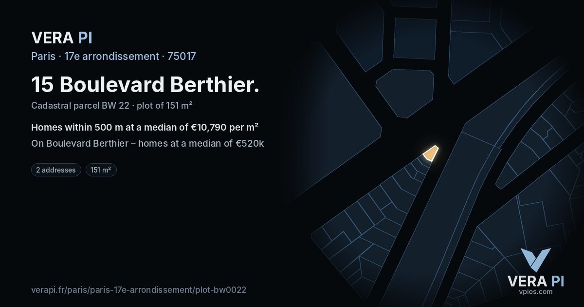 15 Boulevard Berthier, 17e arrondissement at night – the plot lit, the parcels around coloured by the prices near them