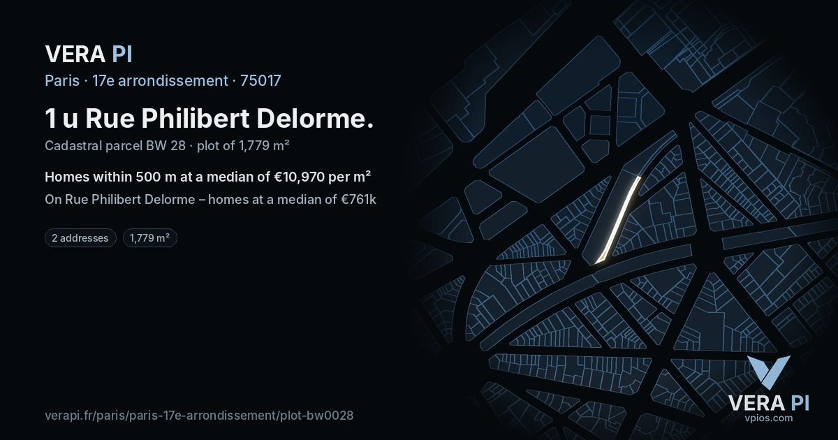 1 u Rue Philibert Delorme, 17e arrondissement at night – the plot lit, the parcels around coloured by the prices near them
