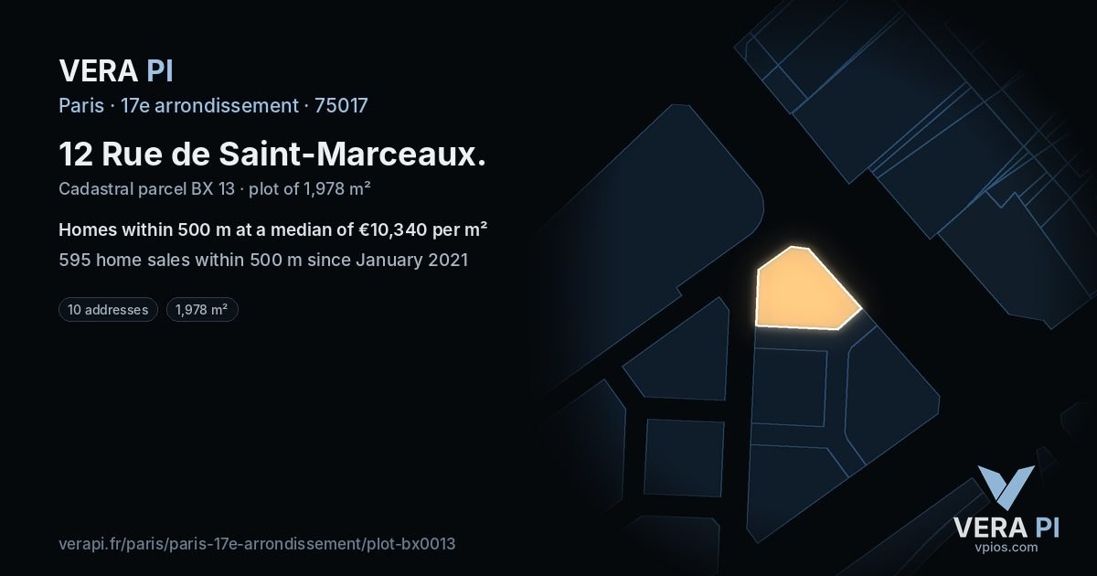 12 Rue de Saint-Marceaux, 17e arrondissement at night – the plot lit, the parcels around coloured by the prices near them