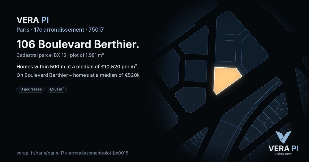 106 Boulevard Berthier, 17e arrondissement at night – the plot lit, the parcels around coloured by the prices near them