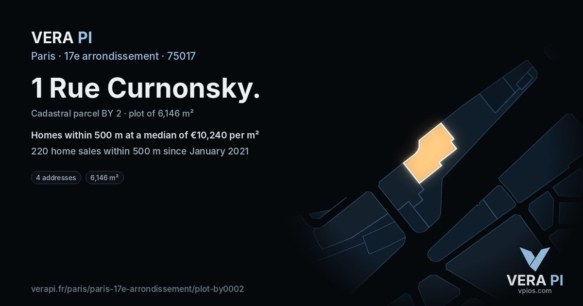 1 Rue Curnonsky, 17e arrondissement at night – the plot lit, the parcels around coloured by the prices near them