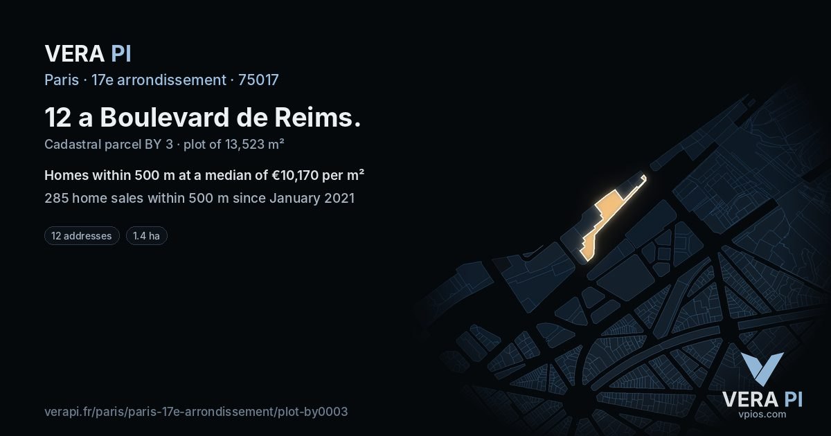 12 a Boulevard de Reims, 17e arrondissement at night – the plot lit, the parcels around coloured by the prices near them