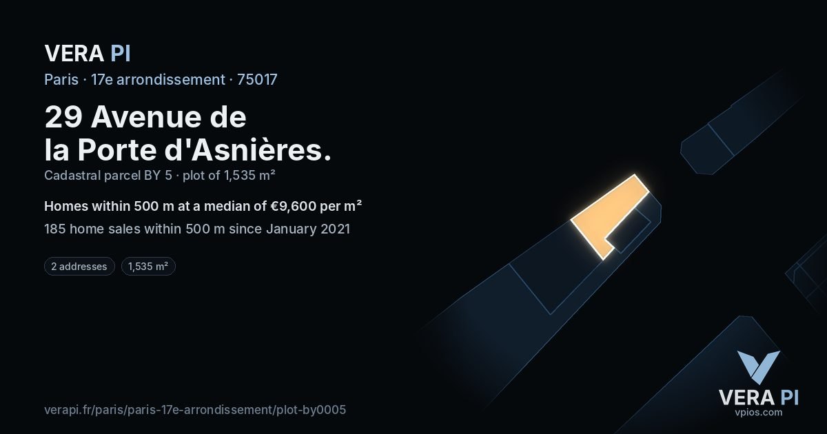 29 Avenue de la Porte d'Asnières, 17e arrondissement at night – the plot lit, the parcels around coloured by the prices near them