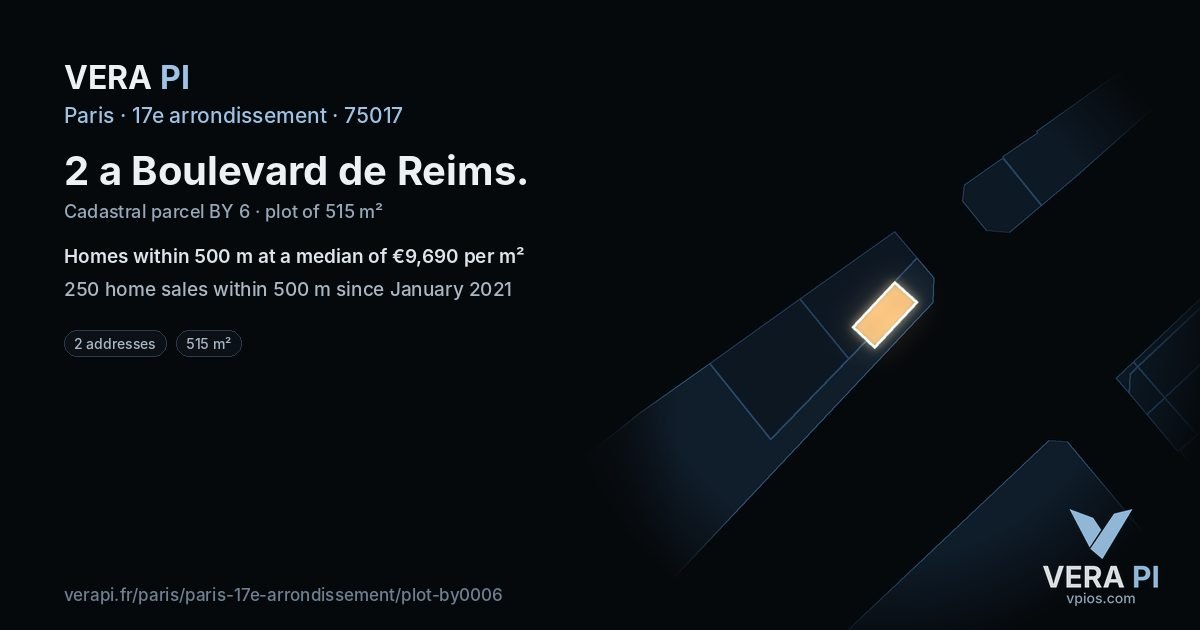 2 a Boulevard de Reims, 17e arrondissement at night – the plot lit, the parcels around coloured by the prices near them