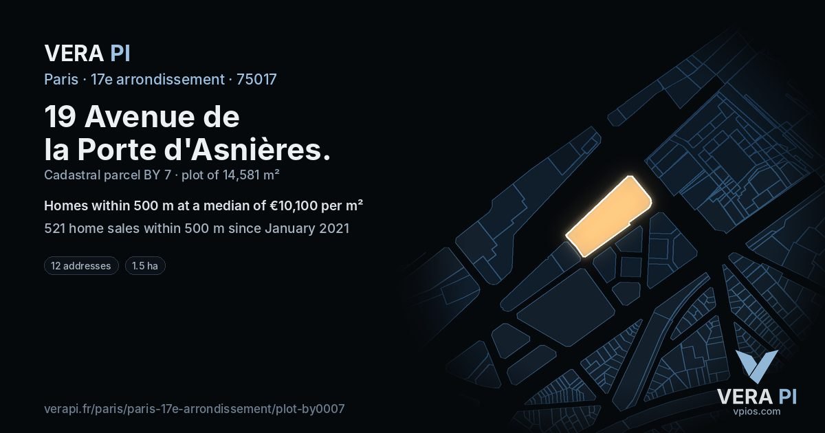 19 Avenue de la Porte d'Asnières, 17e arrondissement at night – the plot lit, the parcels around coloured by the prices near them