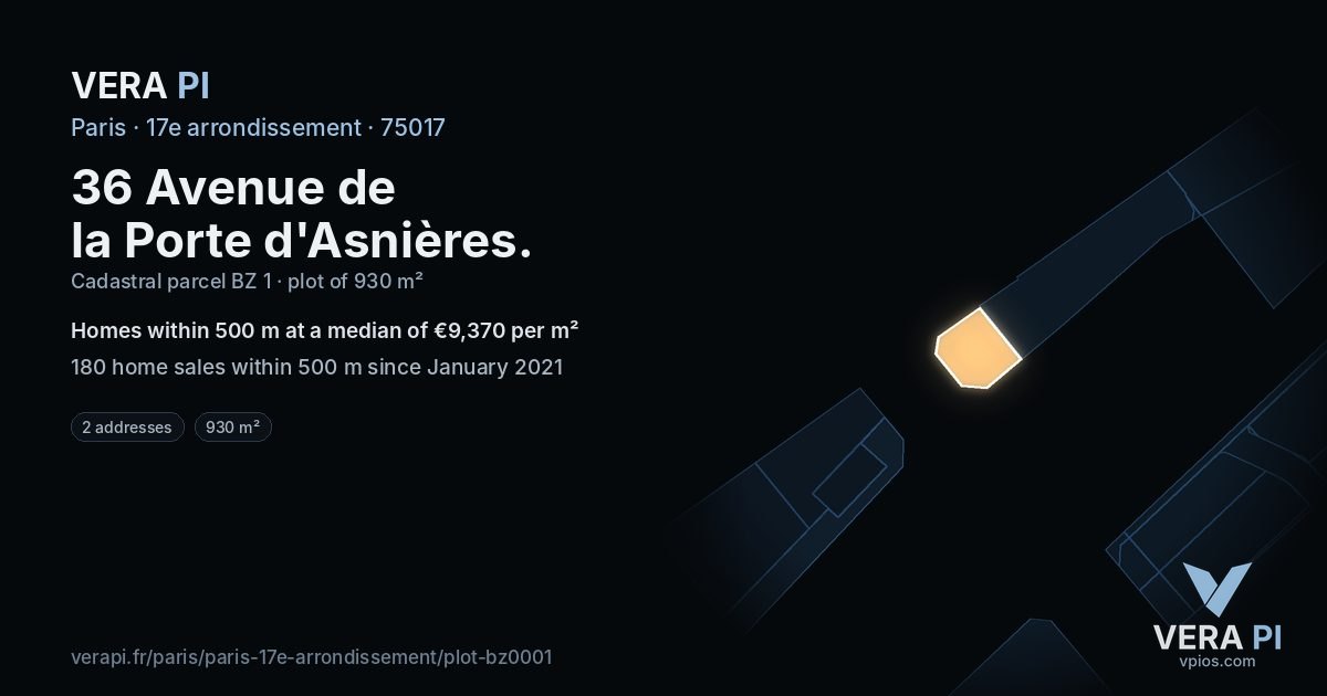 36 Avenue de la Porte d'Asnières, 17e arrondissement at night – the plot lit, the parcels around coloured by the prices near them