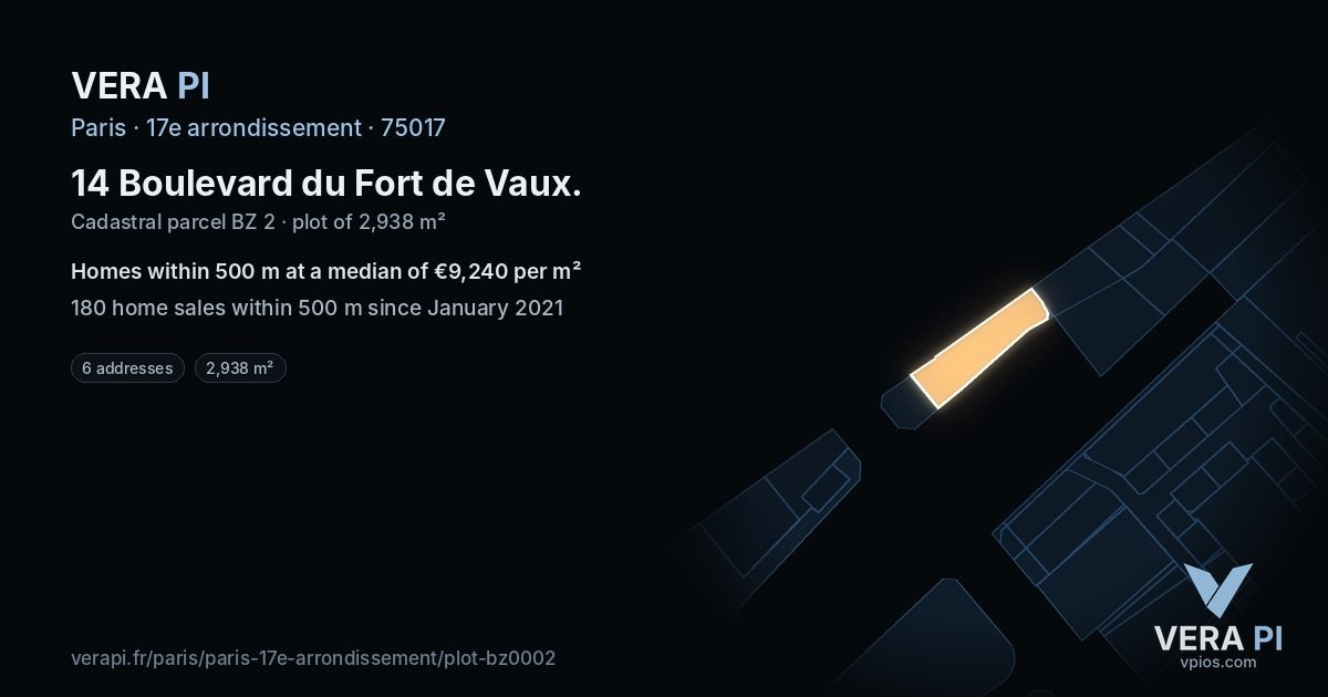 14 Boulevard du Fort de Vaux, 17e arrondissement at night – the plot lit, the parcels around coloured by the prices near them