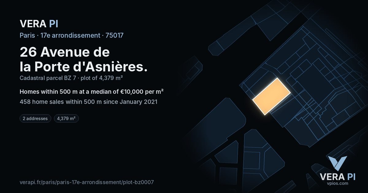 26 Avenue de la Porte d'Asnières, 17e arrondissement at night – the plot lit, the parcels around coloured by the prices near them