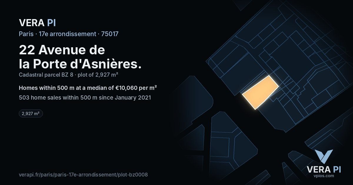 22 Avenue de la Porte d'Asnières, 17e arrondissement at night – the plot lit, the parcels around coloured by the prices near them