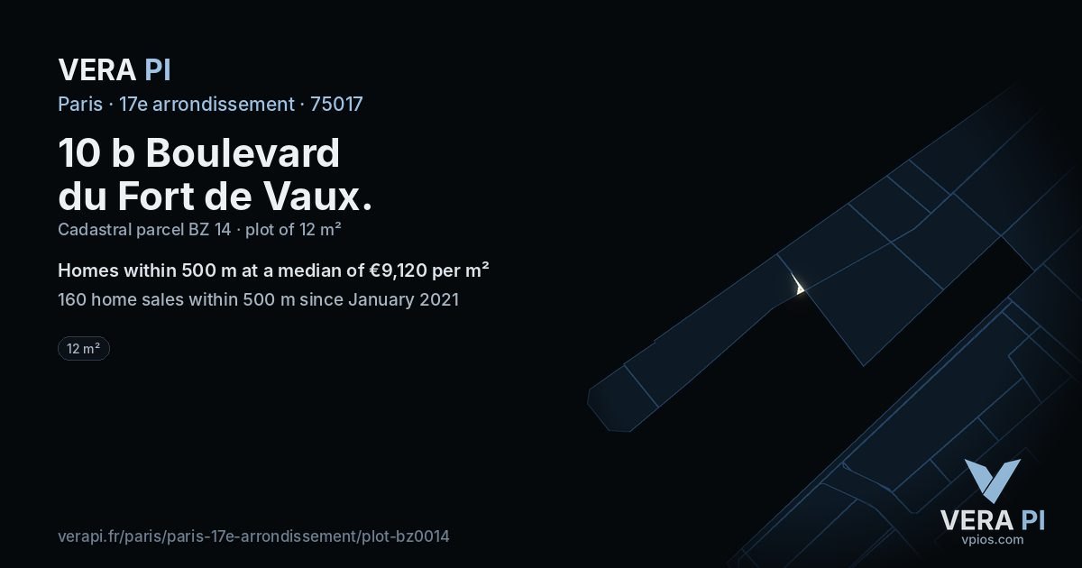 10 b Boulevard du Fort de Vaux, 17e arrondissement at night – the plot lit, the parcels around coloured by the prices near them