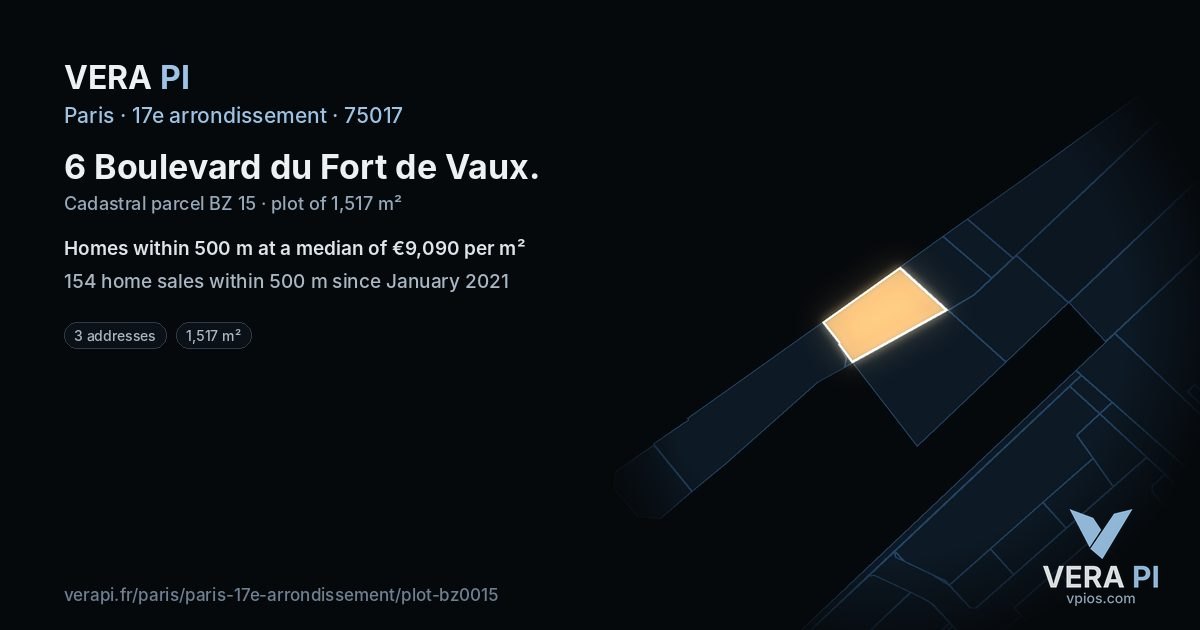 6 Boulevard du Fort de Vaux, 17e arrondissement at night – the plot lit, the parcels around coloured by the prices near them