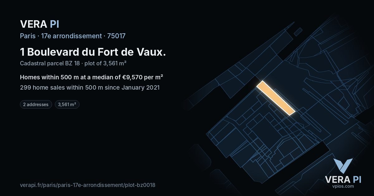 1 Boulevard du Fort de Vaux, 17e arrondissement at night – the plot lit, the parcels around coloured by the prices near them