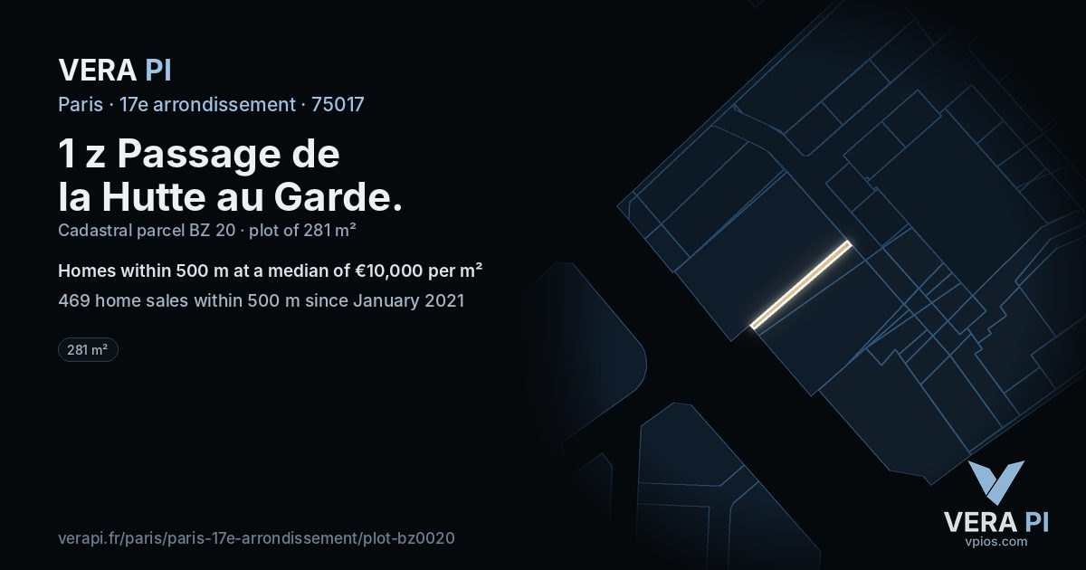 1 z Passage de la Hutte au Garde, 17e arrondissement at night – the plot lit, the parcels around coloured by the prices near them