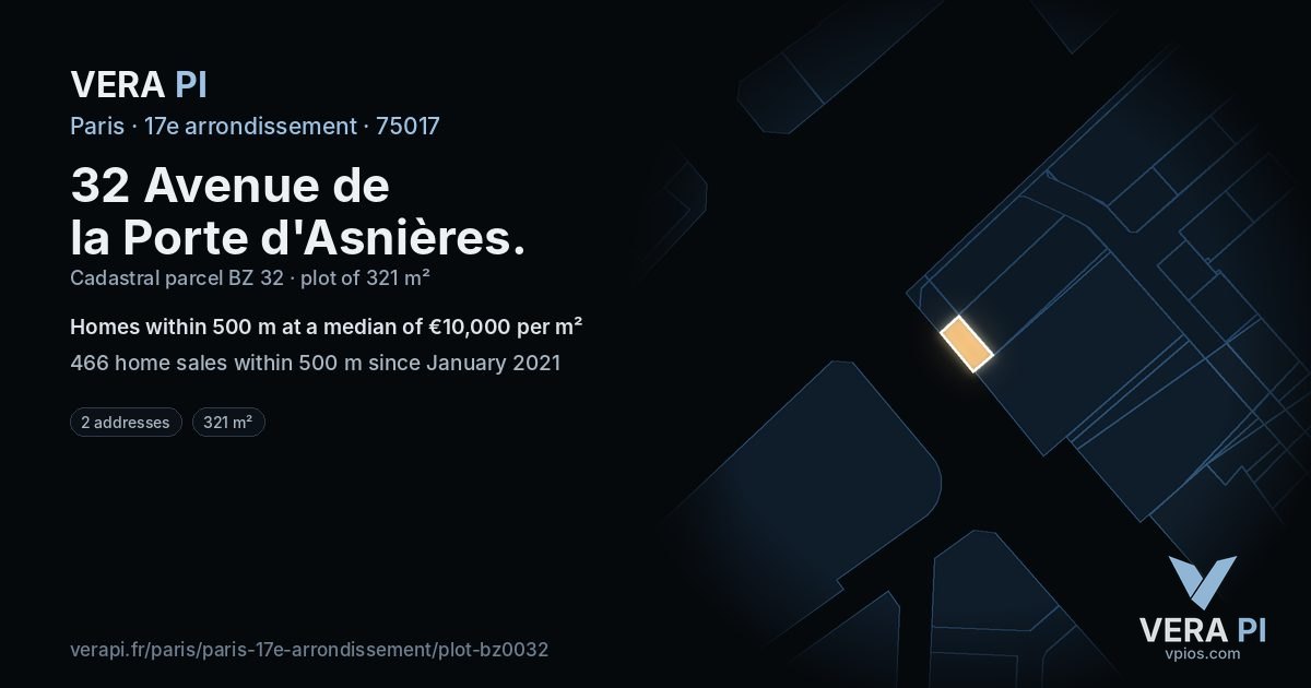 32 Avenue de la Porte d'Asnières, 17e arrondissement at night – the plot lit, the parcels around coloured by the prices near them