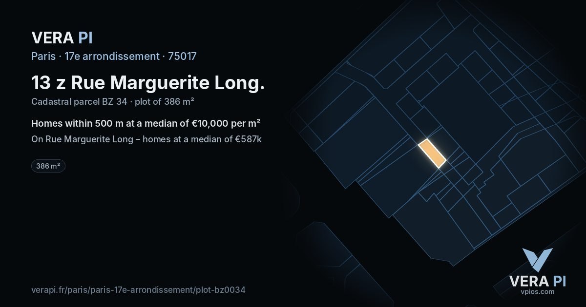 13 z Rue Marguerite Long, 17e arrondissement at night – the plot lit, the parcels around coloured by the prices near them