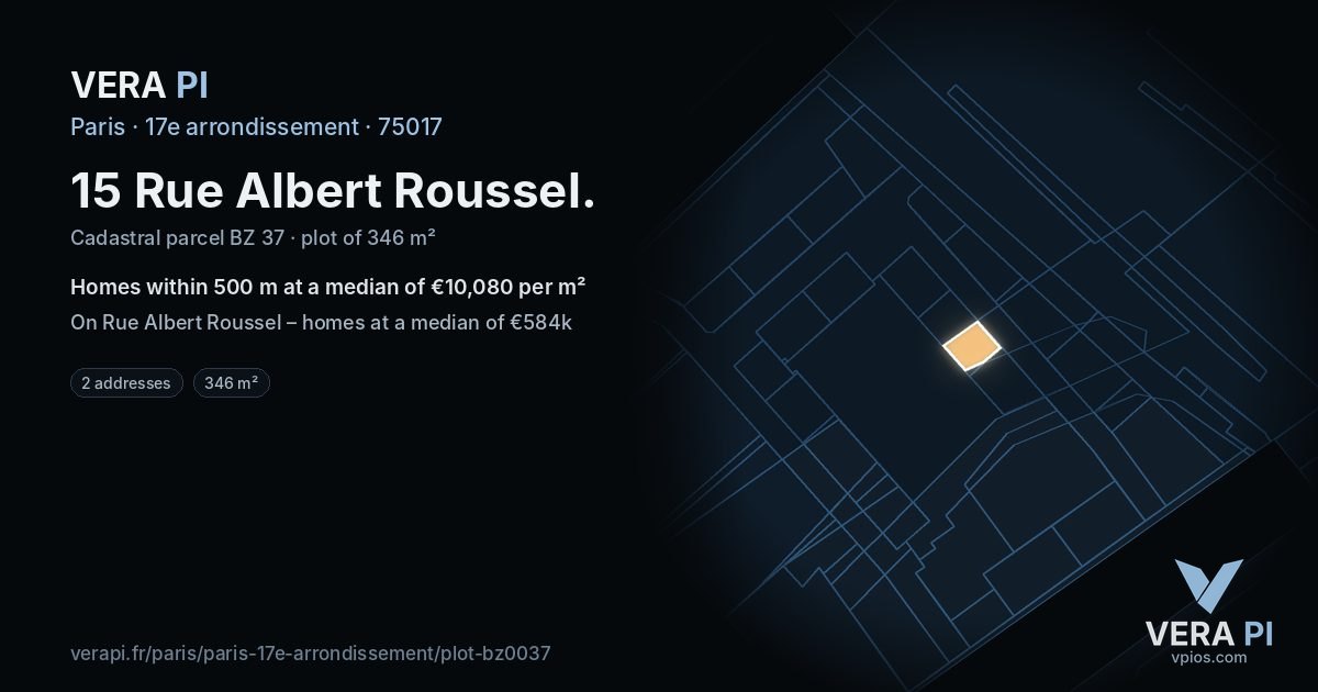 15 Rue Albert Roussel, 17e arrondissement at night – the plot lit, the parcels around coloured by the prices near them