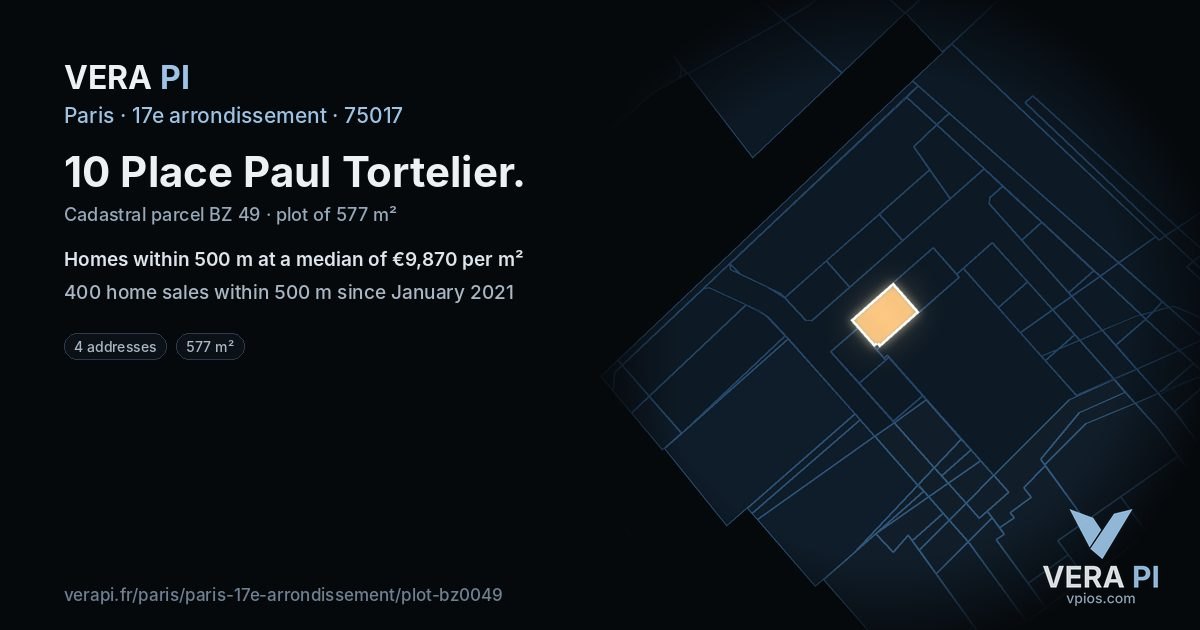 10 Place Paul Tortelier, 17e arrondissement at night – the plot lit, the parcels around coloured by the prices near them