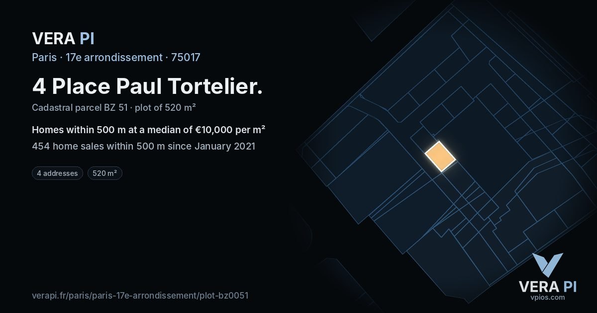 4 Place Paul Tortelier, 17e arrondissement at night – the plot lit, the parcels around coloured by the prices near them