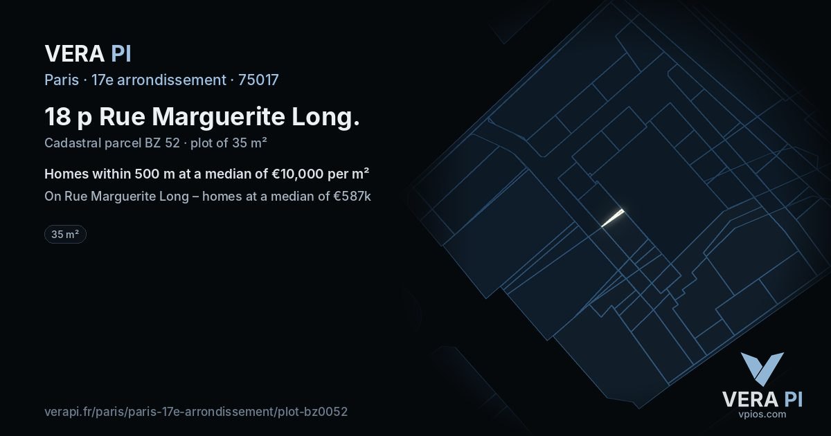 18 p Rue Marguerite Long, 17e arrondissement at night – the plot lit, the parcels around coloured by the prices near them