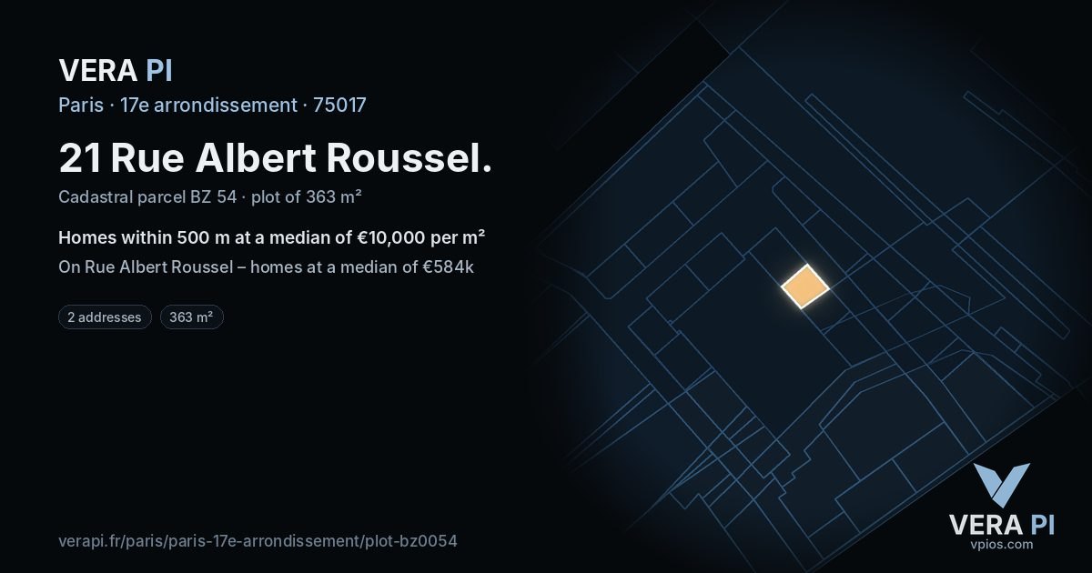 21 Rue Albert Roussel, 17e arrondissement at night – the plot lit, the parcels around coloured by the prices near them