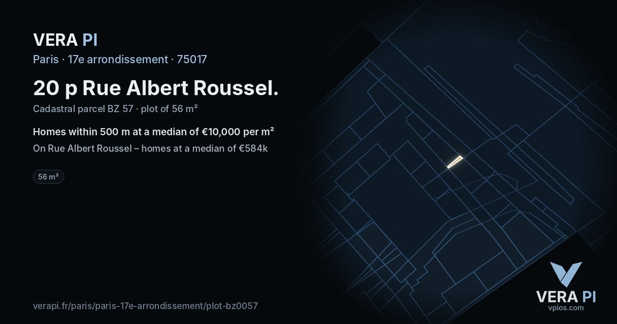 20 p Rue Albert Roussel, 17e arrondissement at night – the plot lit, the parcels around coloured by the prices near them