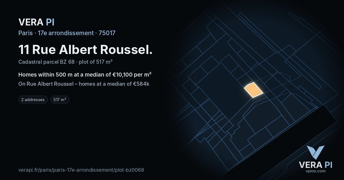 11 Rue Albert Roussel, 17e arrondissement at night – the plot lit, the parcels around coloured by the prices near them