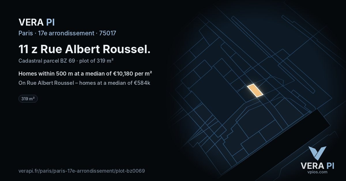11 z Rue Albert Roussel, 17e arrondissement at night – the plot lit, the parcels around coloured by the prices near them