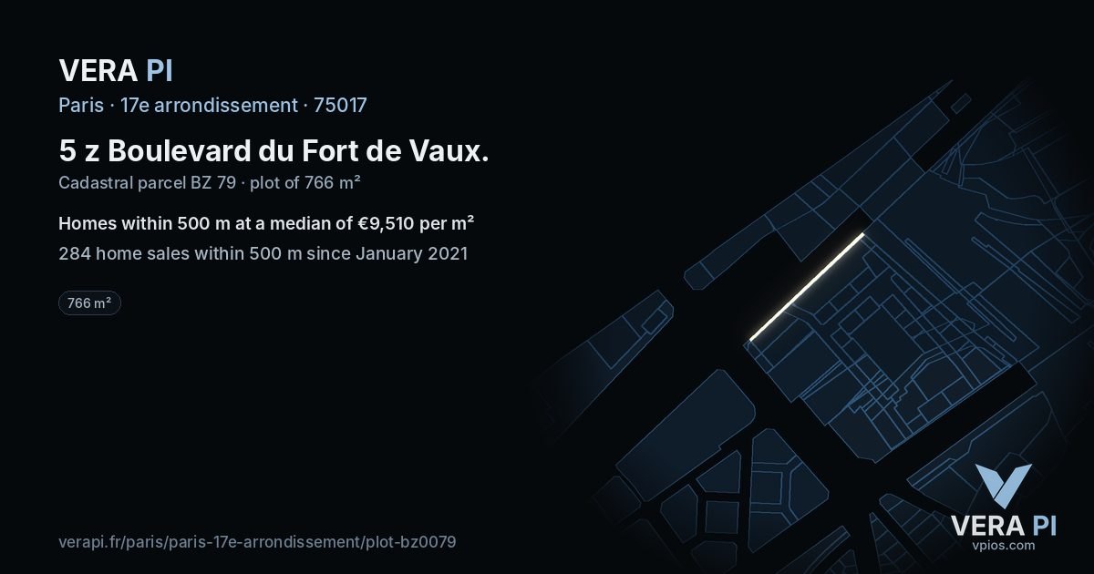 5 z Boulevard du Fort de Vaux, 17e arrondissement at night – the plot lit, the parcels around coloured by the prices near them