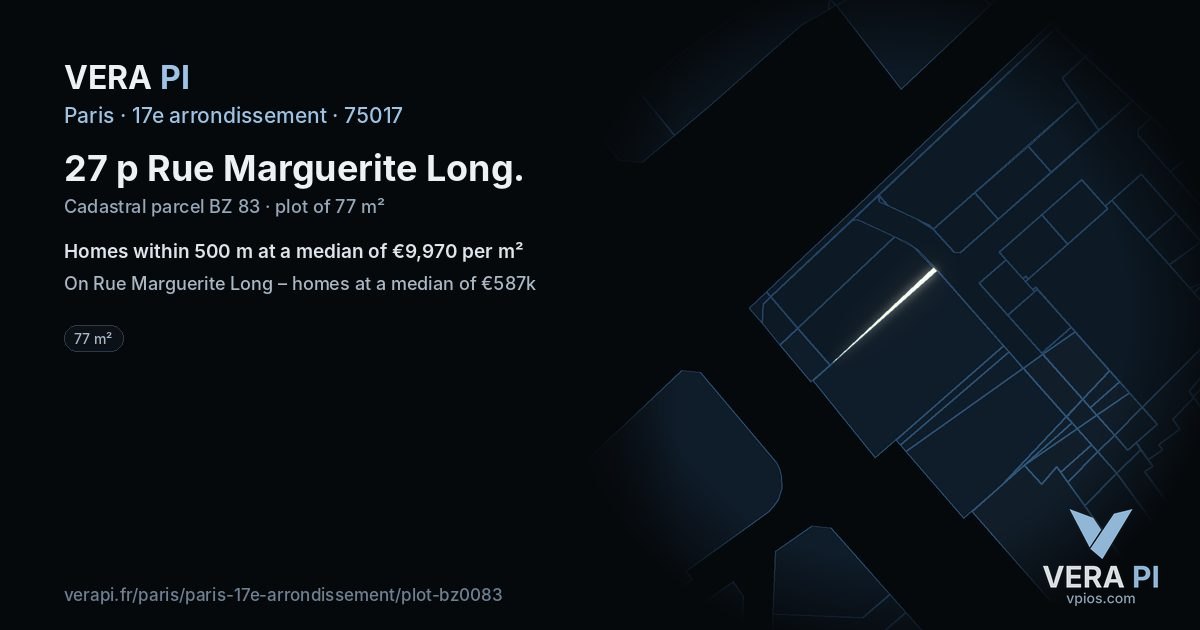 27 p Rue Marguerite Long, 17e arrondissement at night – the plot lit, the parcels around coloured by the prices near them