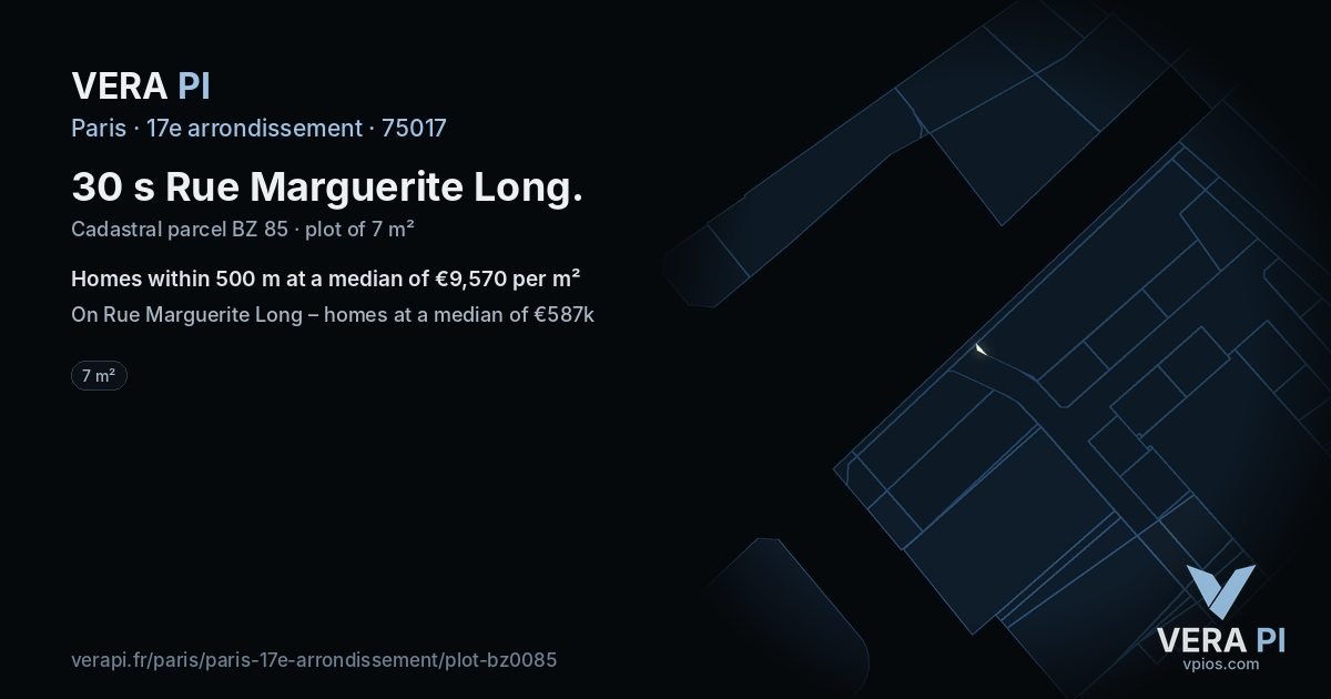 30 s Rue Marguerite Long, 17e arrondissement at night – the plot lit, the parcels around coloured by the prices near them