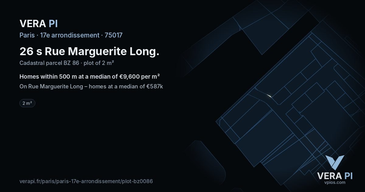 26 s Rue Marguerite Long, 17e arrondissement at night – the plot lit, the parcels around coloured by the prices near them