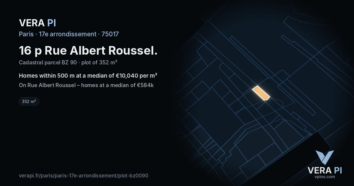 16 p Rue Albert Roussel, 17e arrondissement at night – the plot lit, the parcels around coloured by the prices near them