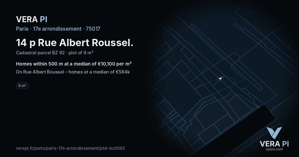14 p Rue Albert Roussel, 17e arrondissement at night – the plot lit, the parcels around coloured by the prices near them