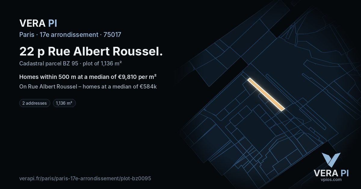 22 p Rue Albert Roussel, 17e arrondissement at night – the plot lit, the parcels around coloured by the prices near them