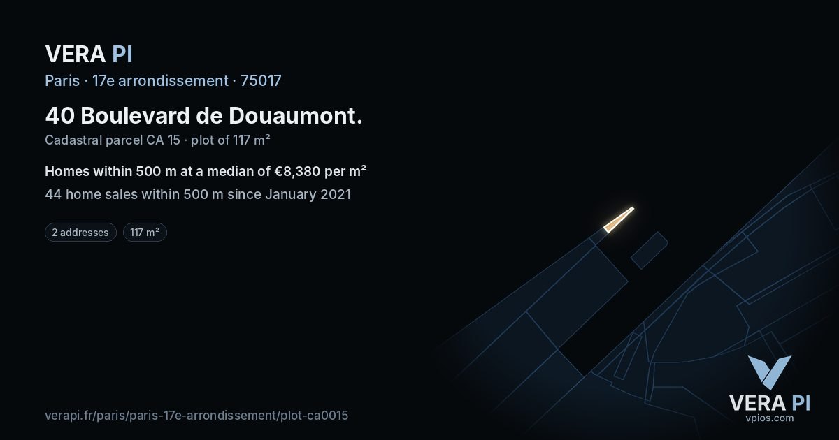 40 Boulevard de Douaumont, 17e arrondissement at night – the plot lit, the parcels around coloured by the prices near them
