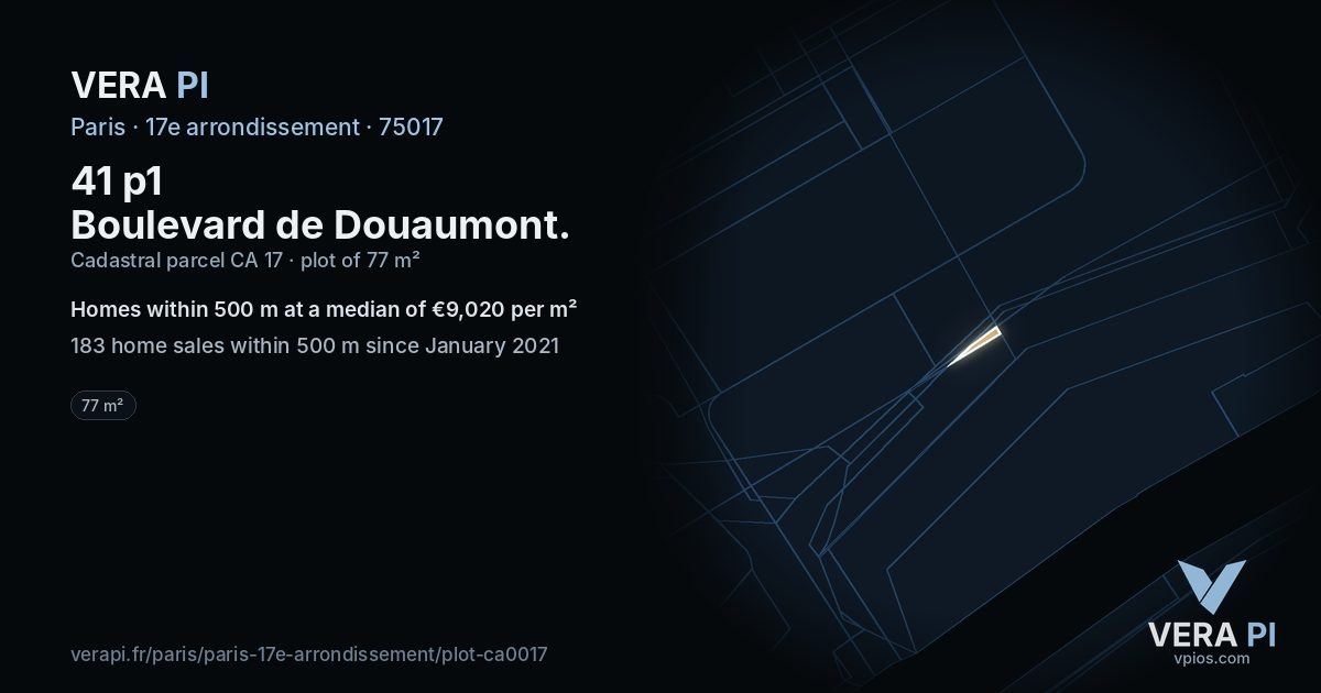 41 p1 Boulevard de Douaumont, 17e arrondissement at night – the plot lit, the parcels around coloured by the prices near them