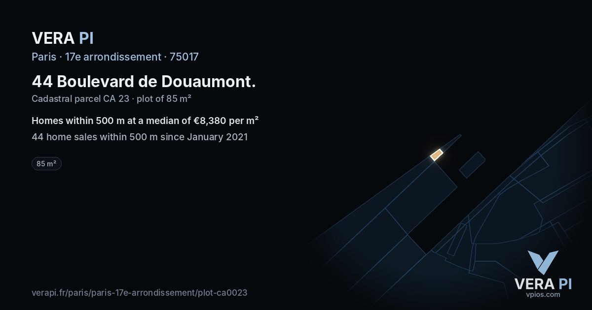 44 Boulevard de Douaumont, 17e arrondissement at night – the plot lit, the parcels around coloured by the prices near them