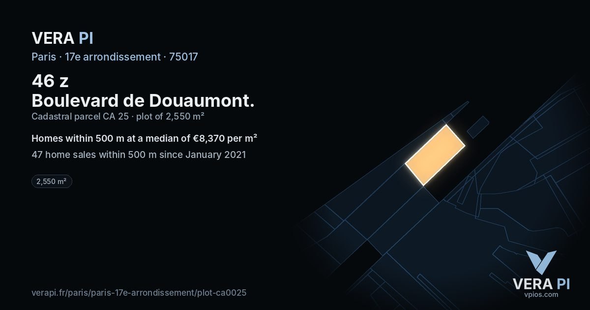 46 z Boulevard de Douaumont, 17e arrondissement at night – the plot lit, the parcels around coloured by the prices near them