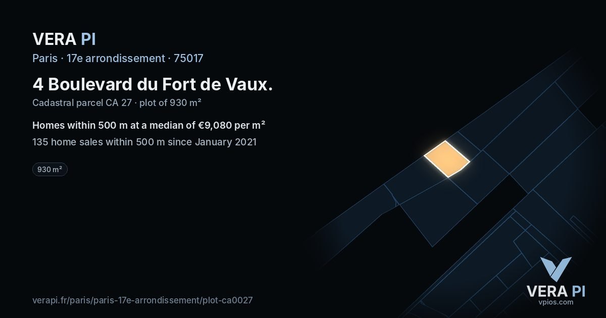4 Boulevard du Fort de Vaux, 17e arrondissement at night – the plot lit, the parcels around coloured by the prices near them