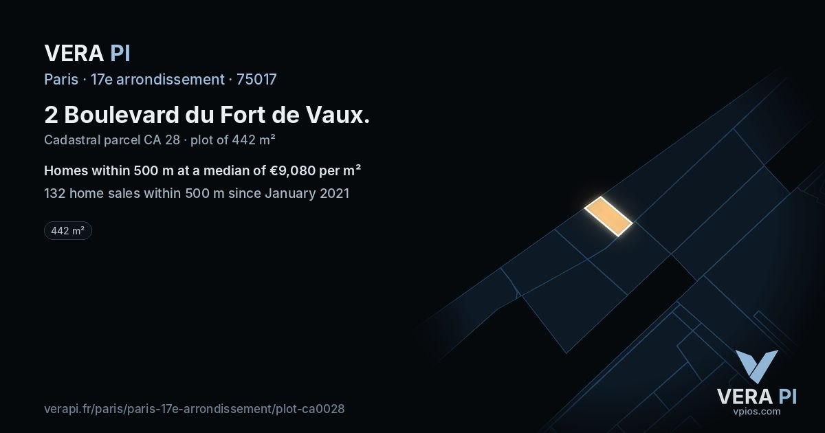 2 Boulevard du Fort de Vaux, 17e arrondissement at night – the plot lit, the parcels around coloured by the prices near them