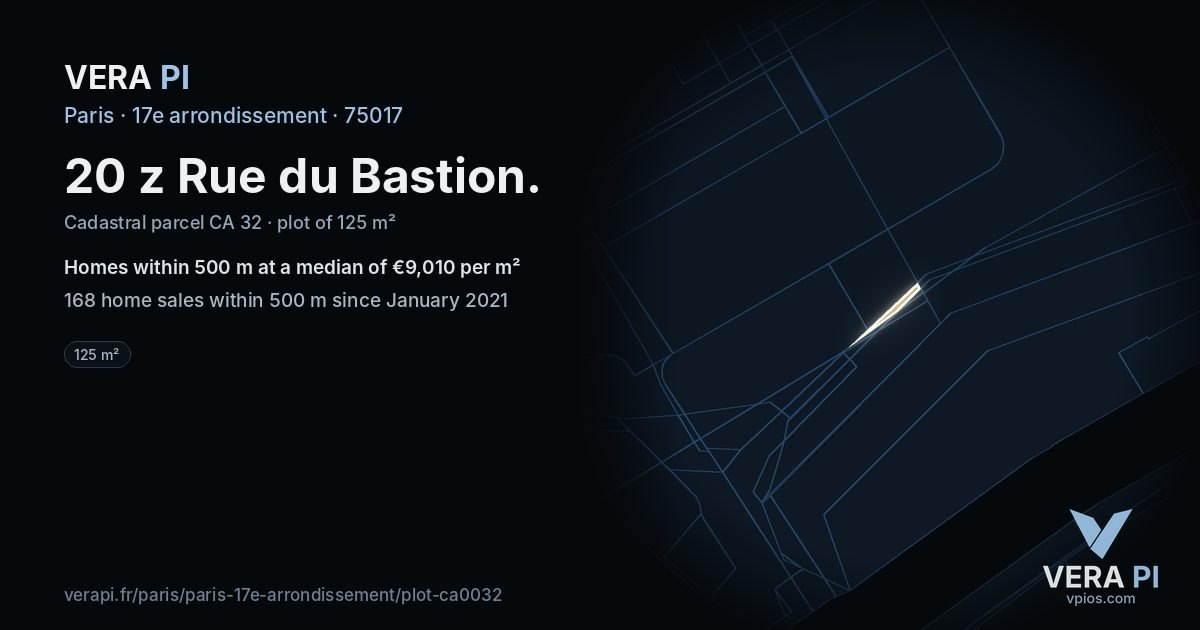 20 z Rue du Bastion, 17e arrondissement at night – the plot lit, the parcels around coloured by the prices near them