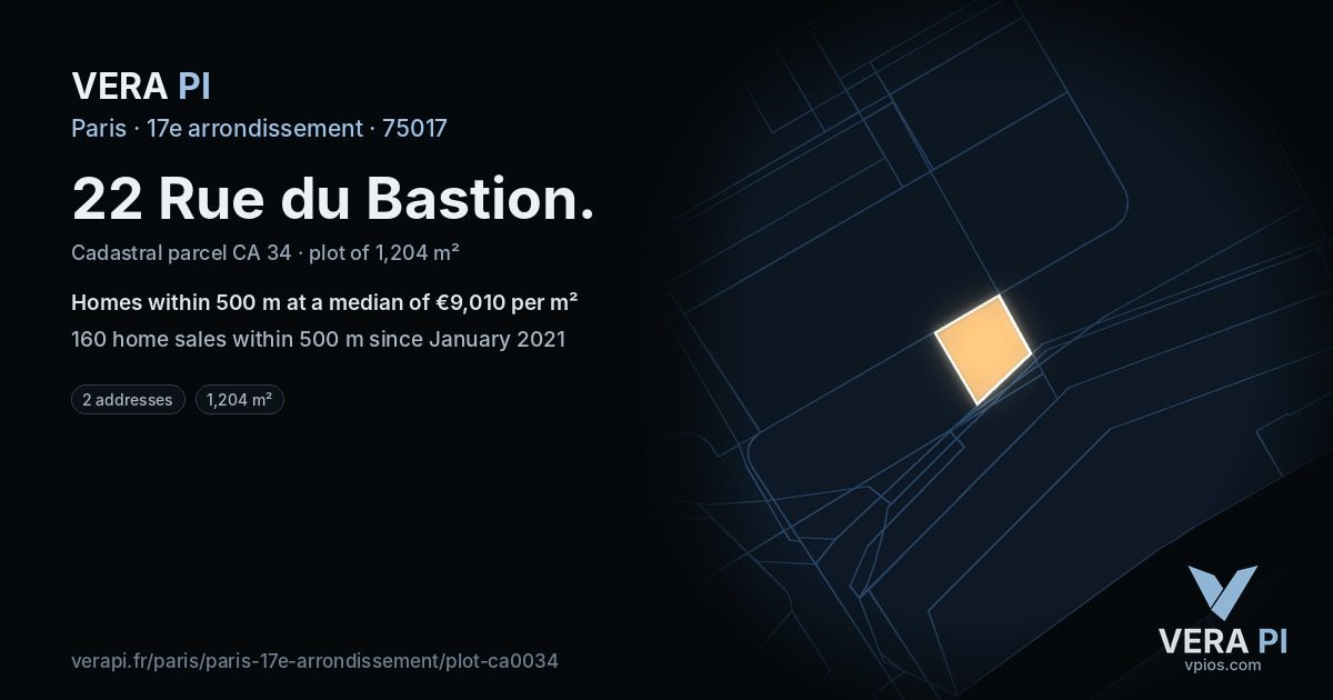 22 Rue du Bastion, 17e arrondissement at night – the plot lit, the parcels around coloured by the prices near them