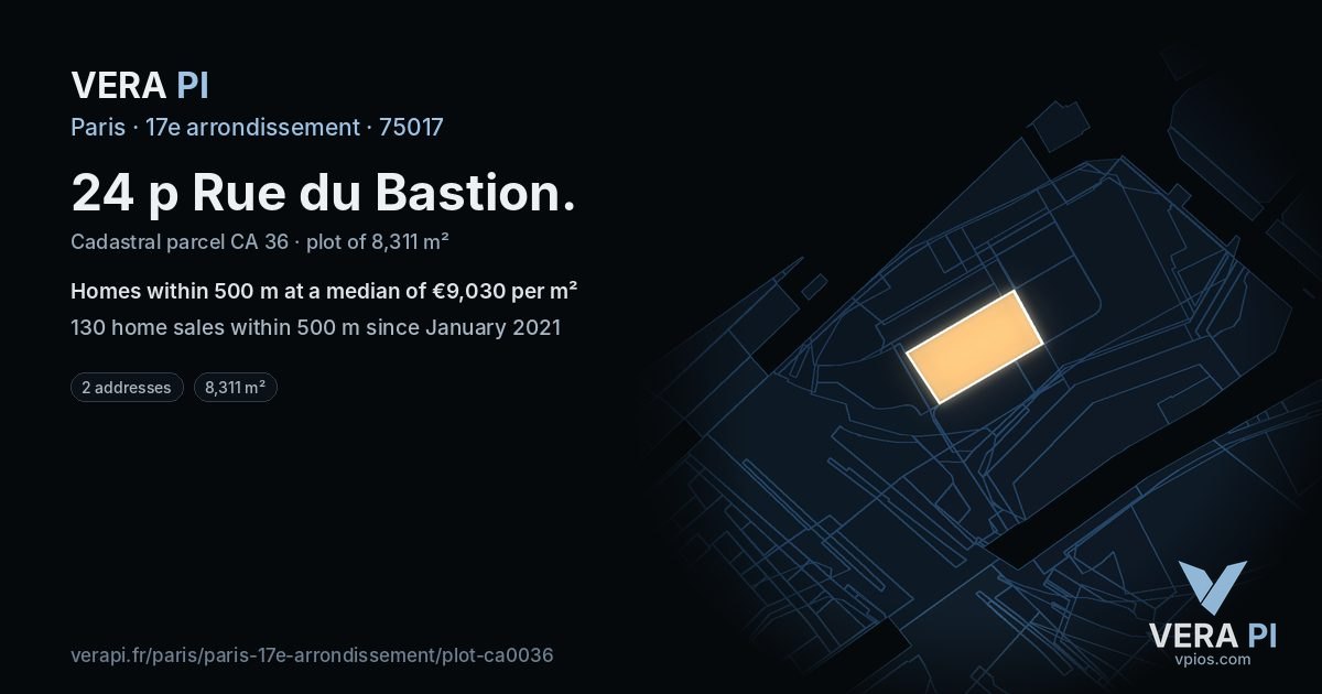24 p Rue du Bastion, 17e arrondissement at night – the plot lit, the parcels around coloured by the prices near them