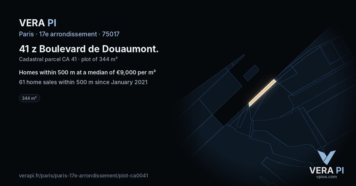 41 z Boulevard de Douaumont, 17e arrondissement at night – the plot lit, the parcels around coloured by the prices near them