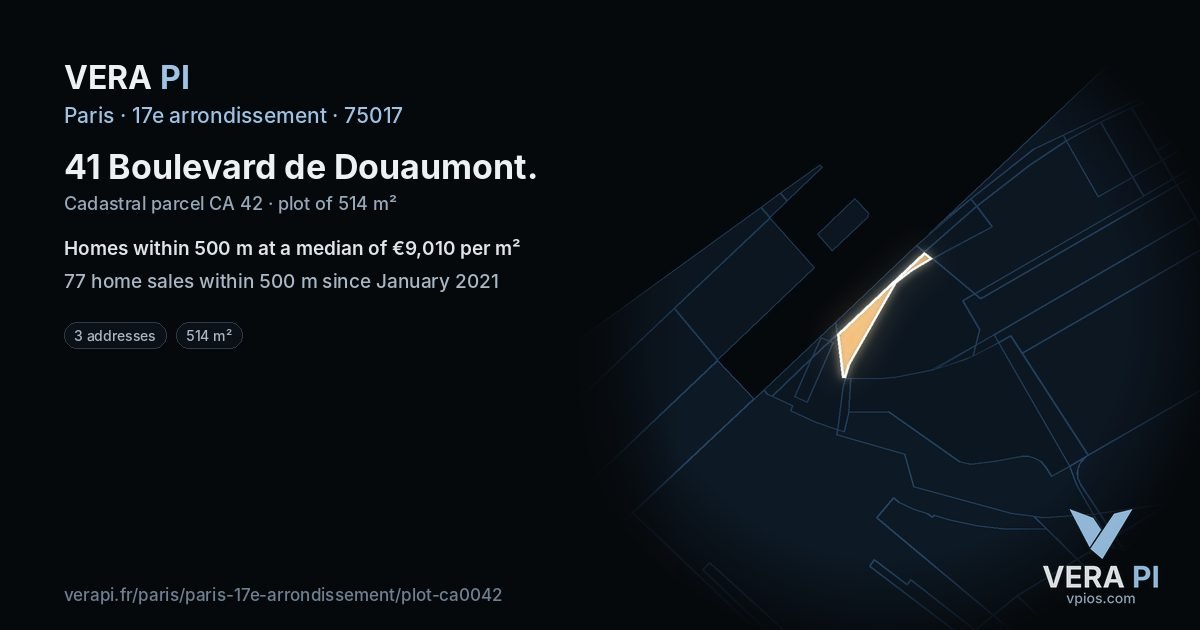41 Boulevard de Douaumont, 17e arrondissement at night – the plot lit, the parcels around coloured by the prices near them