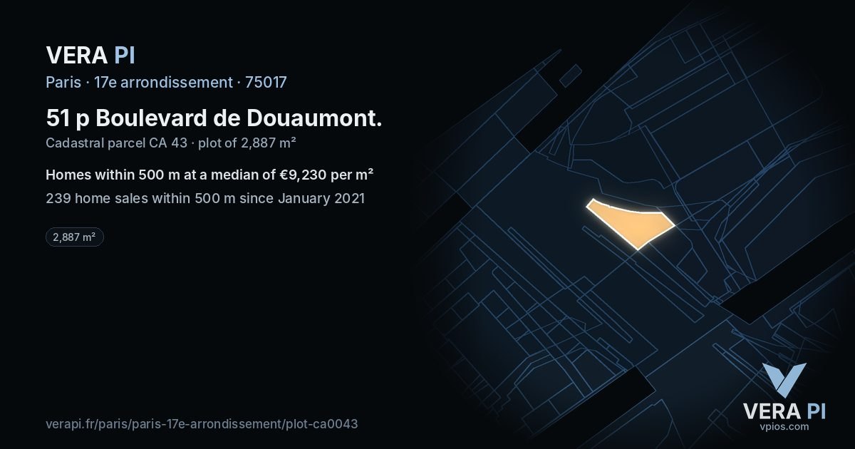 51 p Boulevard de Douaumont, 17e arrondissement at night – the plot lit, the parcels around coloured by the prices near them