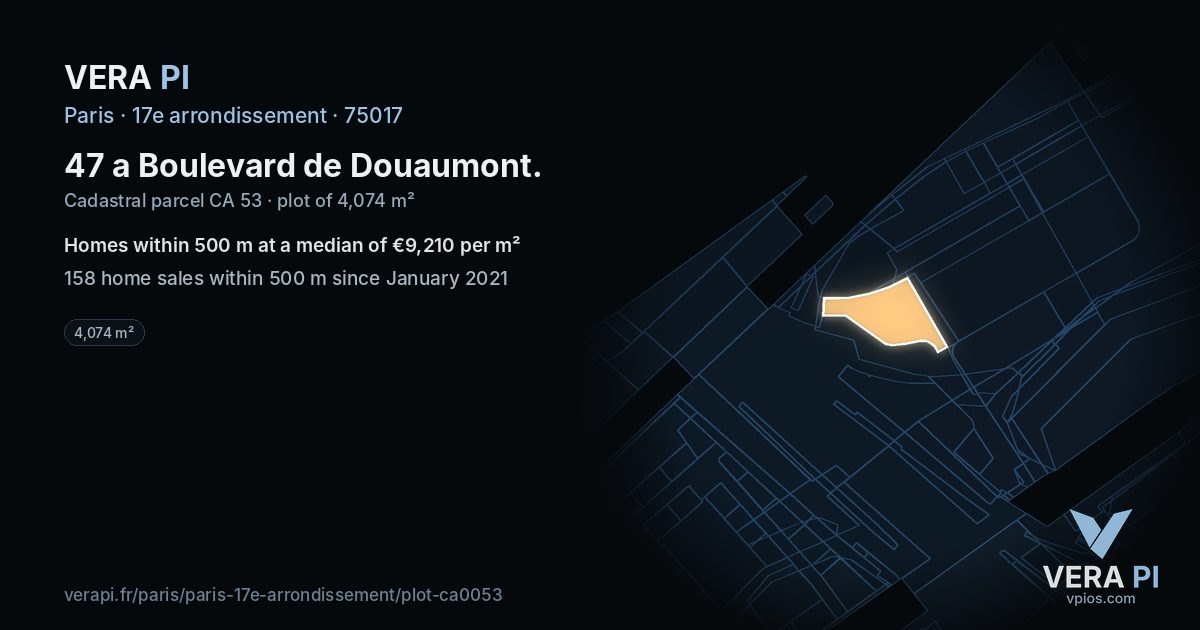 47 a Boulevard de Douaumont, 17e arrondissement at night – the plot lit, the parcels around coloured by the prices near them