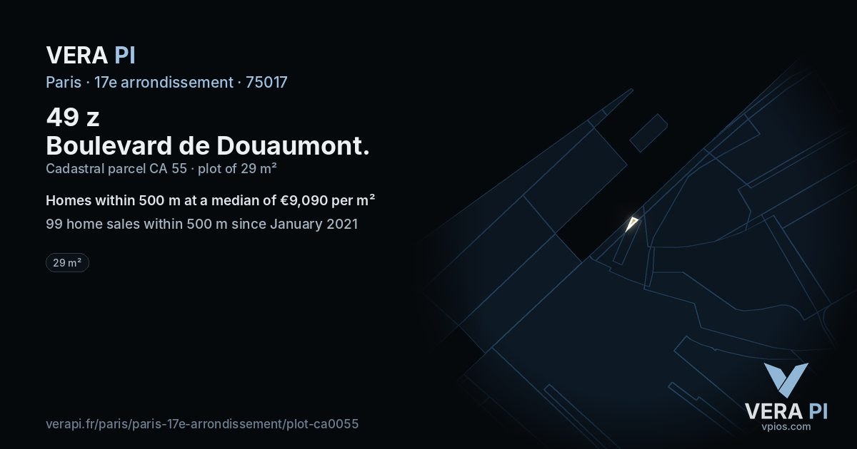 49 z Boulevard de Douaumont, 17e arrondissement at night – the plot lit, the parcels around coloured by the prices near them